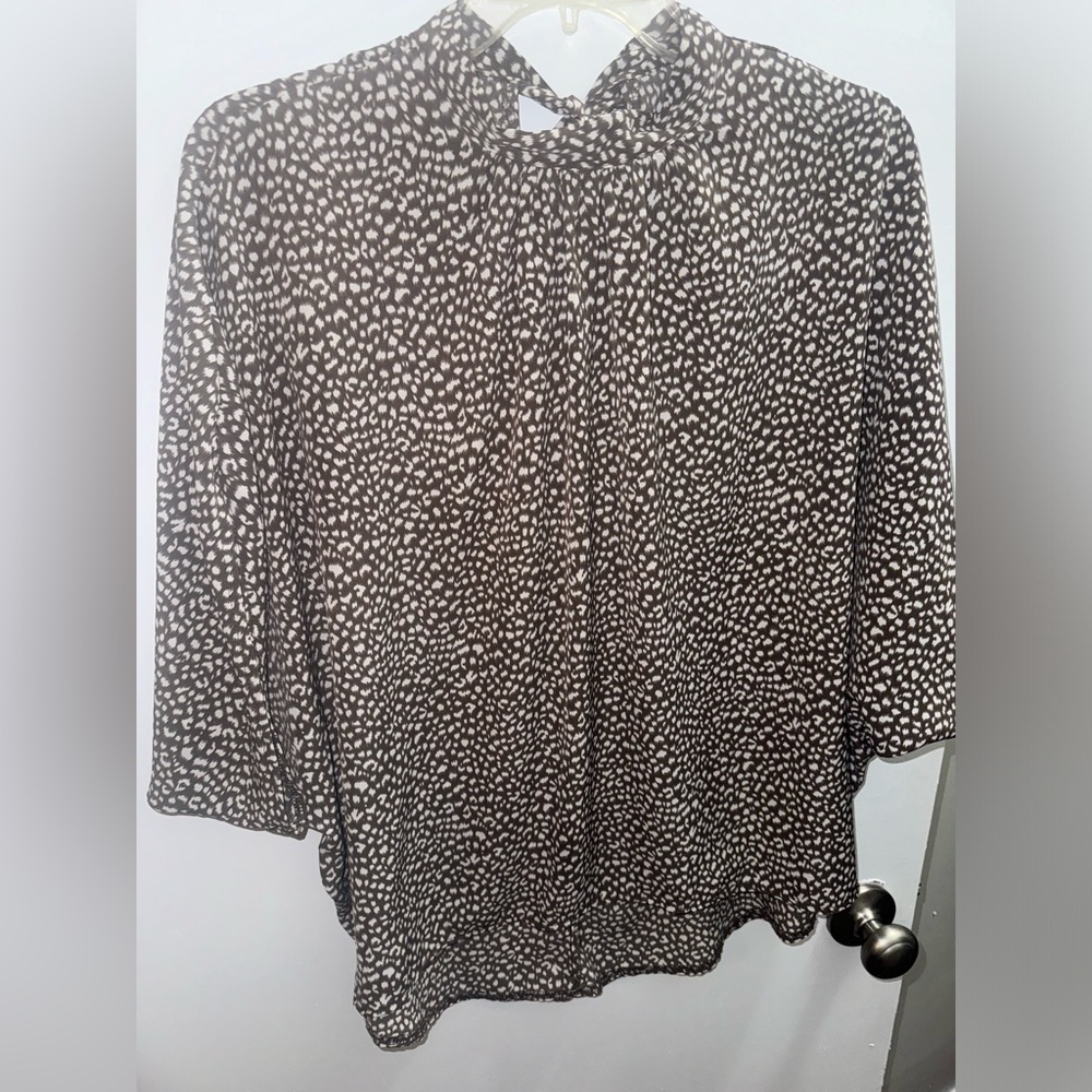 Brown and White Leopard Print Blouse by SHEIN - Size Medium